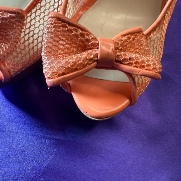 📌Michael  Fishnet Slingback 5.5" High Hell Sandals with Platform an Bow 9.5 M - Picture 2 of 16